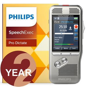 Philips DPM8000 Digital PocketMemo with SpeechExec Pro V11 - 2 Year License