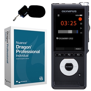 Olympus DS-2600 Digital Voice Recorder with Dragon Professional Individual v15 and Noise Cancelling Microphone